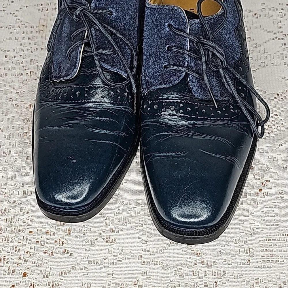 LibertyZeno Amy blue suede leather Oxford loafer lace up dress shoes sz 1 youth